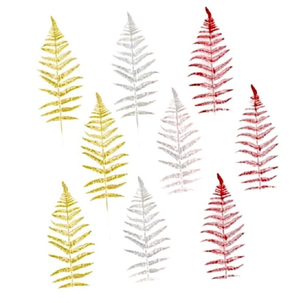 24 Christmas Glitter Artificial Boston Fern Leaves New Gold Red Silver Decor